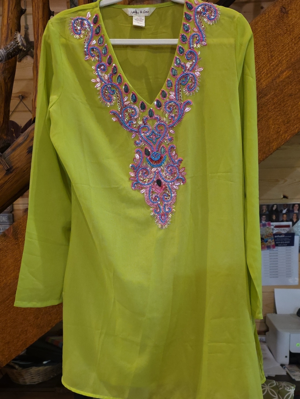 Lime Green Embellished V-Neck Women's Tunic